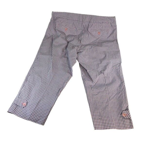 Talbots Womens  Signature Ankle Pants Capris Size 14P Pink Black Plaid Petite - Picture 2 of 3